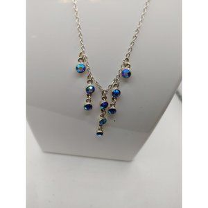 Necklace Silver Tone Blue Aurora Borealis Dangles #3
